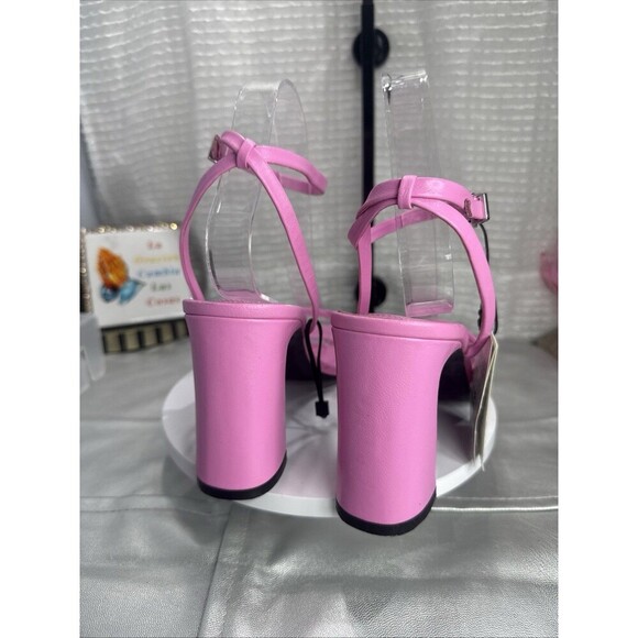 (S1) Zara Womnen's Sandal of Leather Pink Strappy Chunky Heel Size 8 NWT - Picture 2 of 14